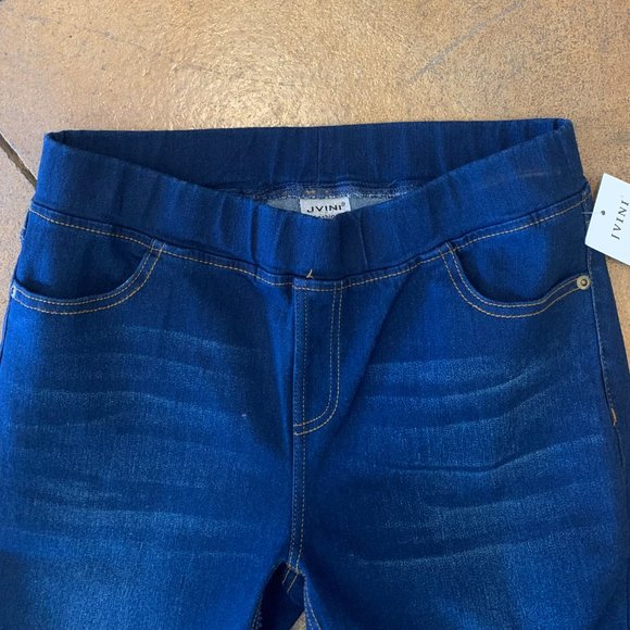 Womens Regular and Plus Dark Blue Pull On Flare Jeans - Picture 4 of 5